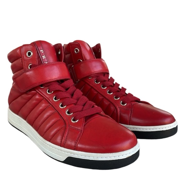Prada Mens Leather High Top Sneakers Shoes - Picture 6 of 13